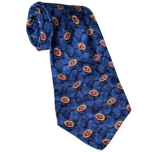 Ike Behar geometric-medallion silk necktie in deep blue vintage vibe